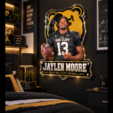 Custom Acrylic Cutout Wall Art with an athlete design, shown in a square product image